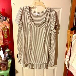 Black and White Tie neck Relaxed Blouse